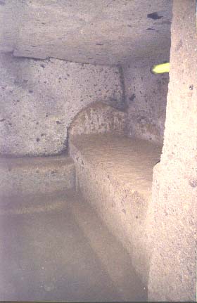 Tufa stone bed which held a sarcophagus